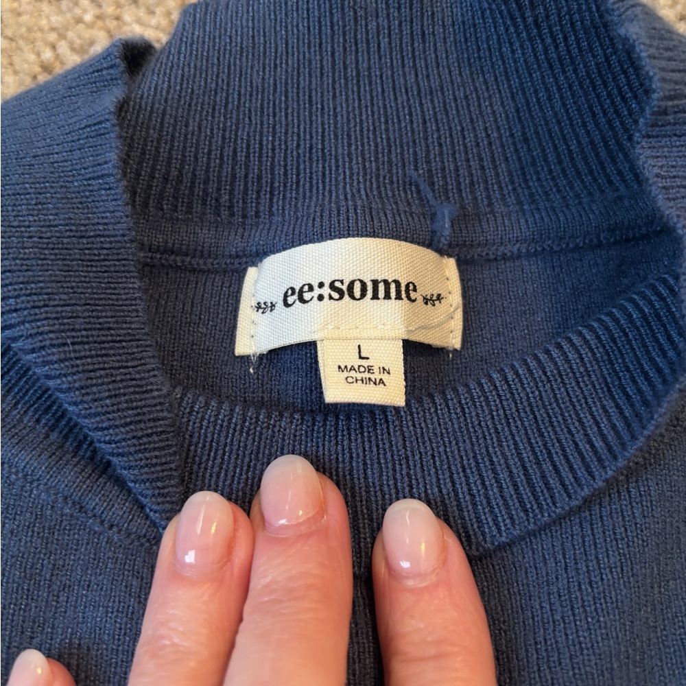 eesome Women's Navy Blue Ribbed Mock Neck Sweater